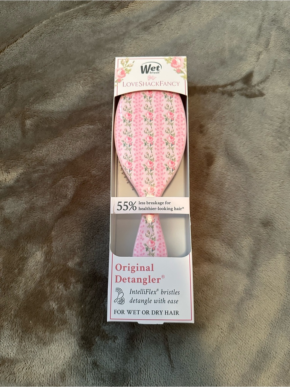 LoveShackFancy Pink Floral Paddle Detangler Brush
